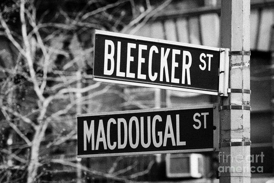 Winter Photograph - street signs at junction of Bleeker st and Macdougal street greenwich village new york city by Joe Fox