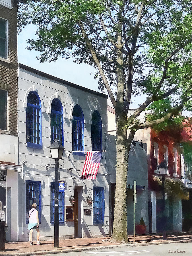 City Photograph - Alexandria VA - Street With American Flag by Susan Savad