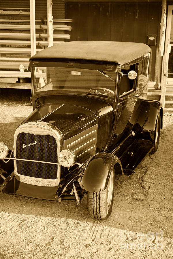 Transportation Photograph - Streetrod Ford Classic Car Automobile Grill in Sepia 3013.01 by M K Miller