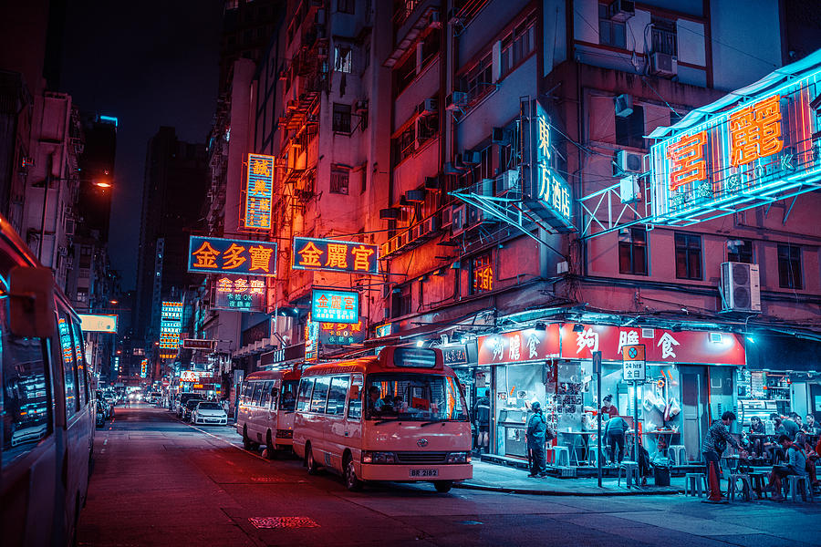 streets of Hongkong at night Photograph by Nikada