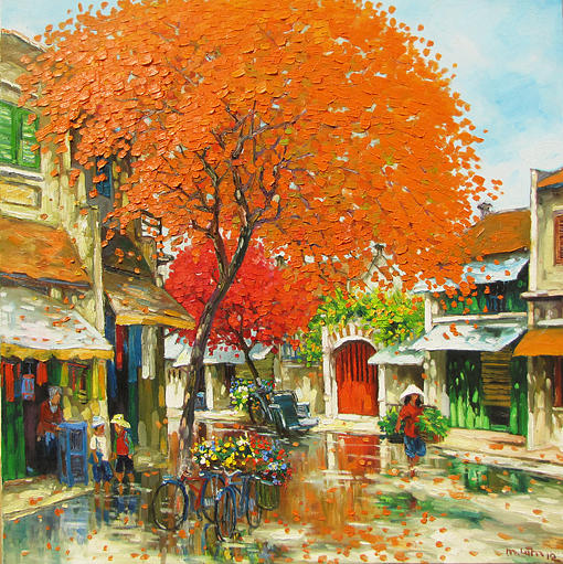 Streetscene in Summer-02 Painting by Lam Manh - Fine Art America