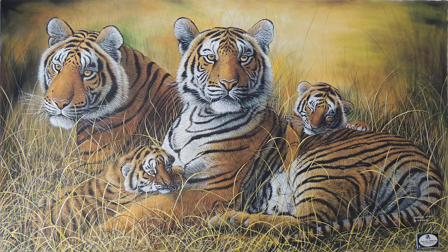 Ranthambhore Painting - Strength and Innocence by Hukam Chand Wildlife artist