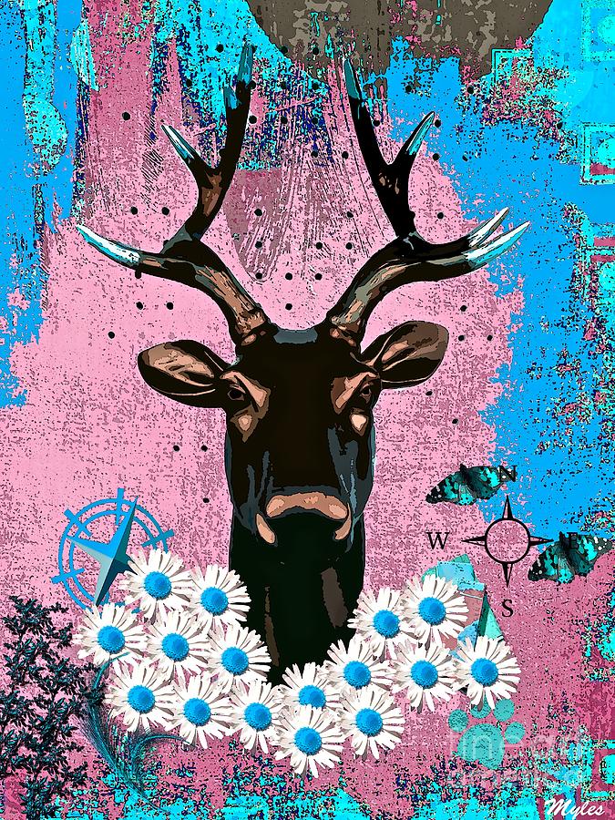 Brown Deer Head Painting by Saundra Myles