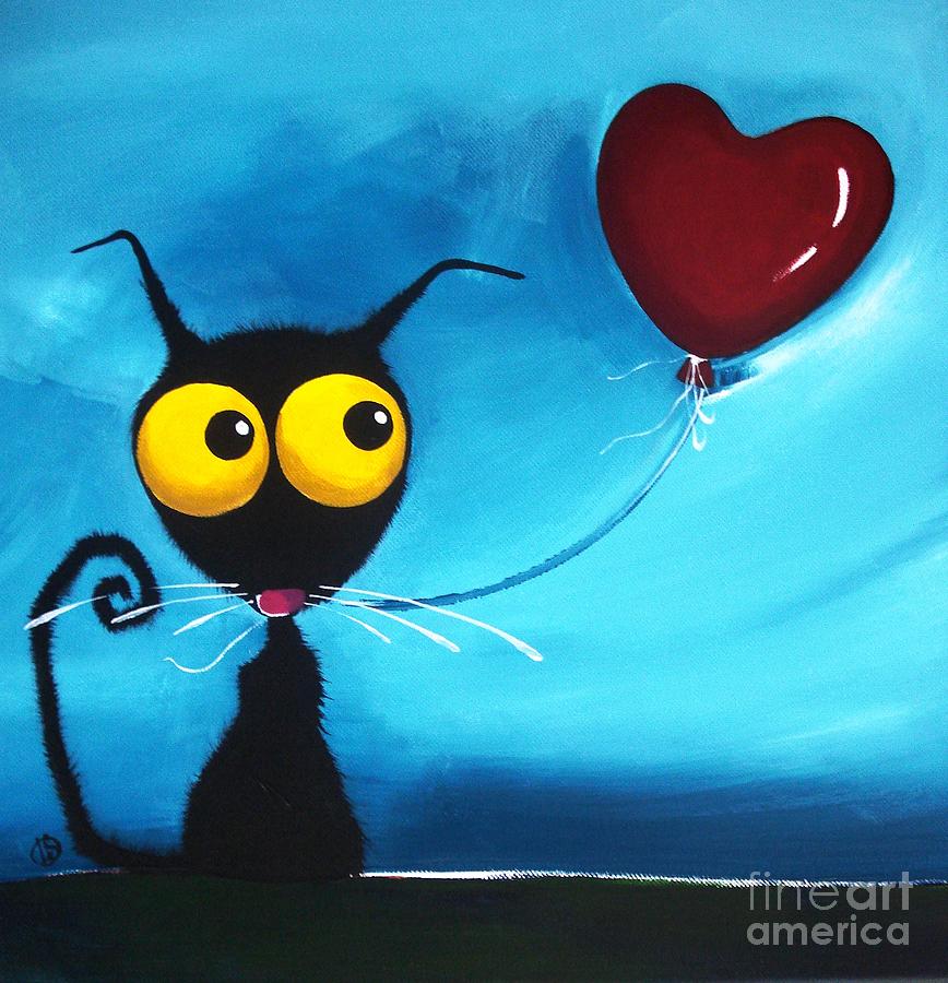 Stressie Cat and her love balloon Painting by Lucia Stewart
