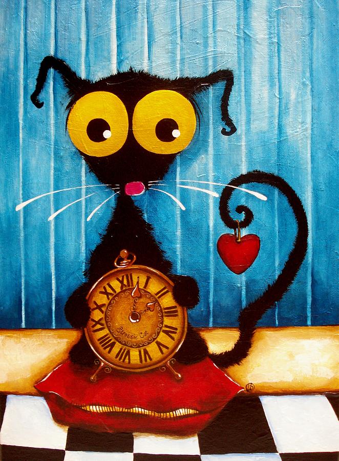 Stressie Cat and the Tick Tock Painting by Lucia Stewart
