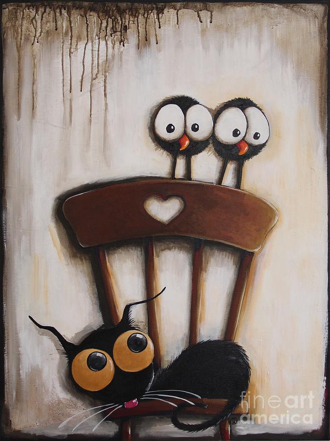 Stressie cats chair Painting by Lucia Stewart