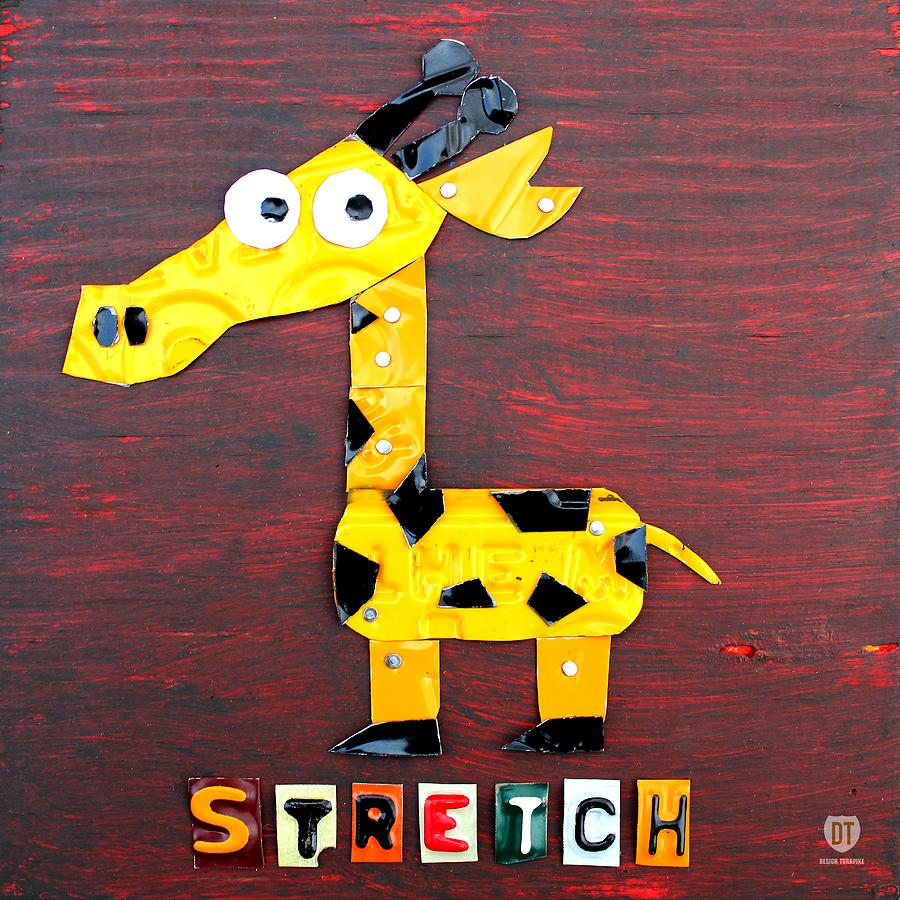Vintage Mixed Media - Stretch the Giraffe License Plate Art by Design Turnpike