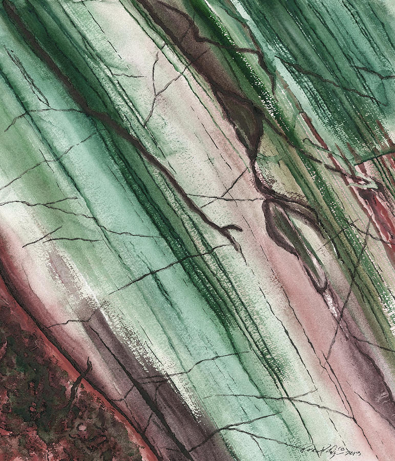 Turquoise Stone Painting - Striations in Currant - Muted by Rosemary Craig