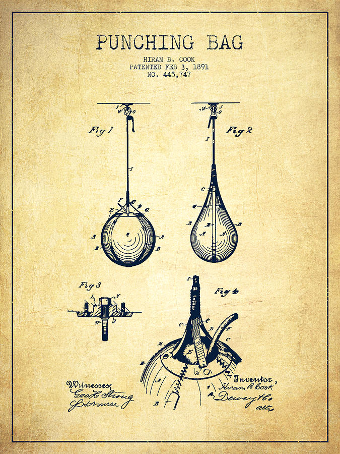 Vintage Digital Art - Striking Bag Patent Drawing from 1891 - Vintage by Aged Pixel