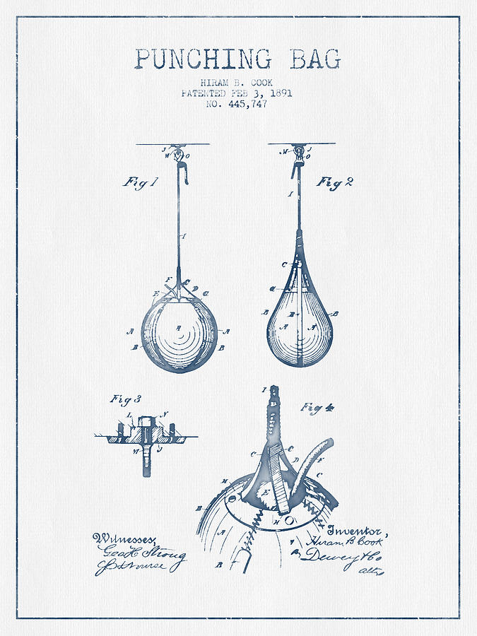Vintage Digital Art - Striking Bag Patent Drawing from 1891  -  Blue Ink  by Aged Pixel