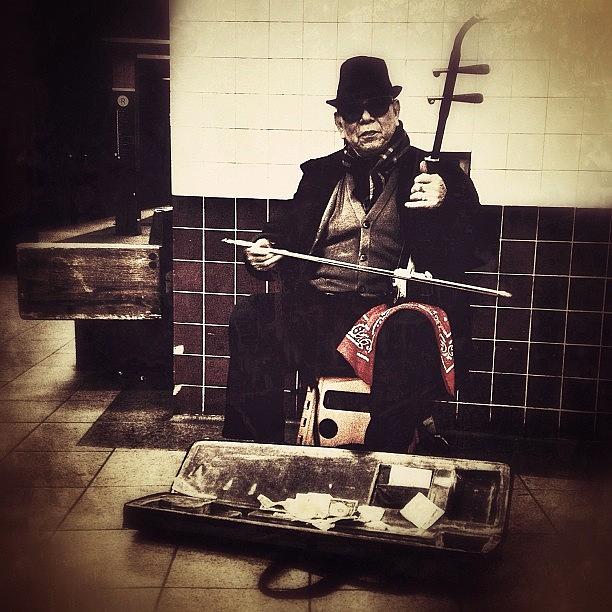 Music Photograph - String Theory...#oldman #nyc #manhattan by Casey Jones