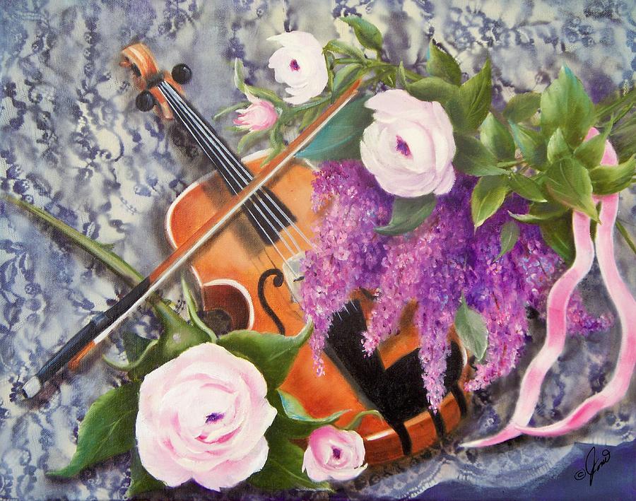 Still Life Painting - Strings and Roses by Joni McPherson