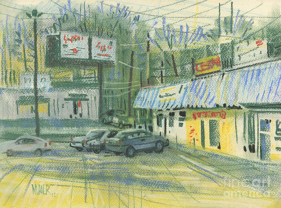 Strip Mall Bar Painting by Donald Maier