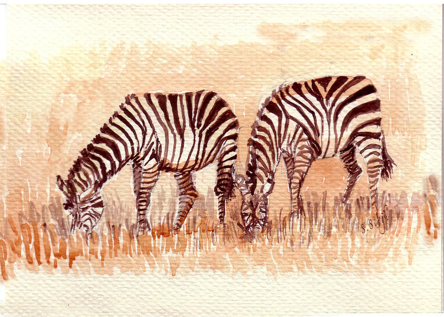 Stripe Buddies Painting by Sarabjit Singh