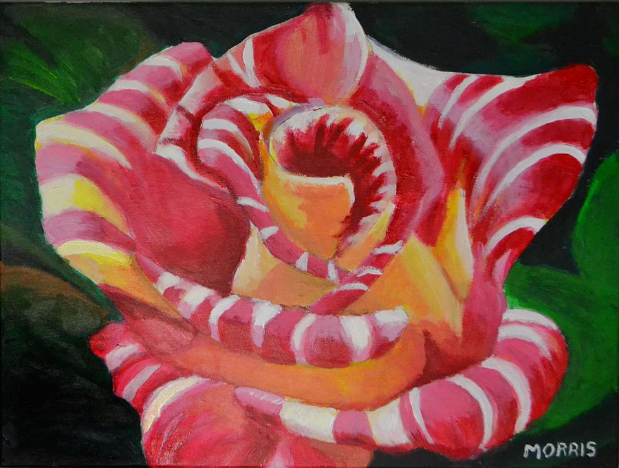 Striped rose red and white Painting by P Dwain Morris