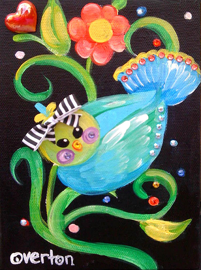 Stripey Birdy Painting by Shelley Overton