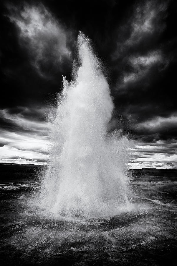 Strokkur geyser Iceland black and white Photograph by Matthias Hauser