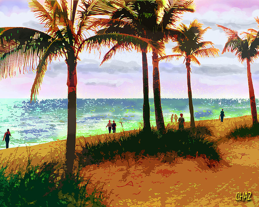 Strollers along the beach Painting by CHAZ Daugherty