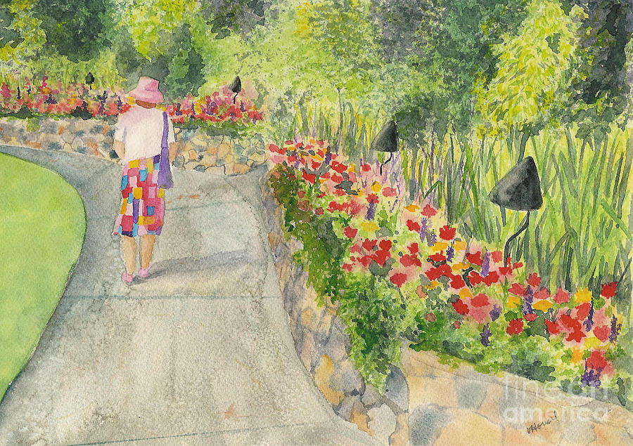 Strolling Butchart Gardens Painting by Vicki  Housel