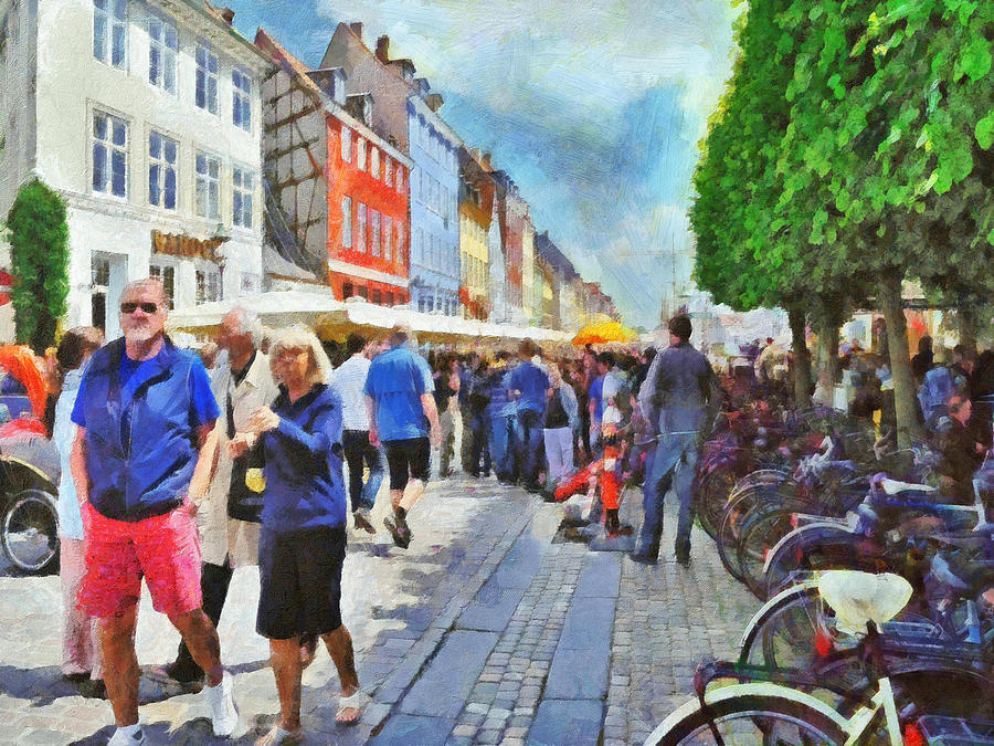 Strolling in the Nyhavn District of Copenhagen Digital Art by Digital Photographic Arts