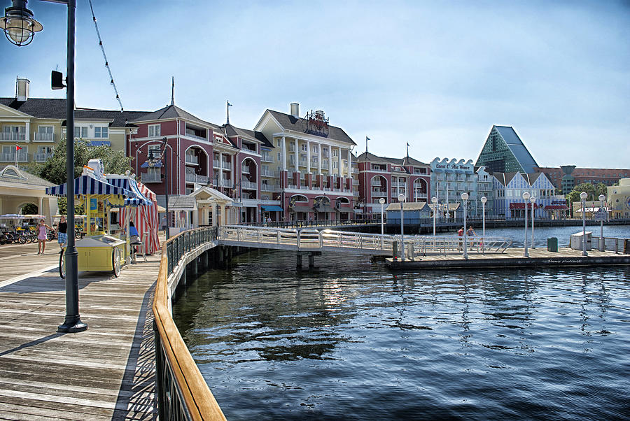 Boat Photograph - Strolling On The Boardwalk At Disney World by Thomas Woolworth