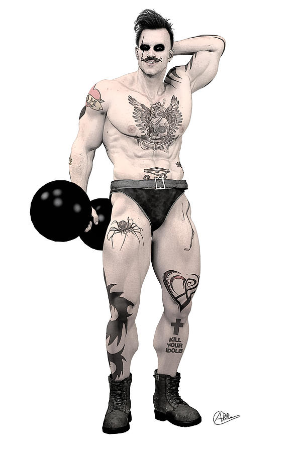 Hipster Digital Art - Circus strongman by Quim Abella