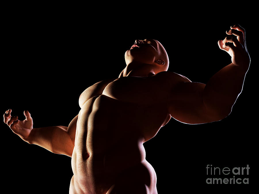 Strongman Hero Showing Muscular Body Photograph