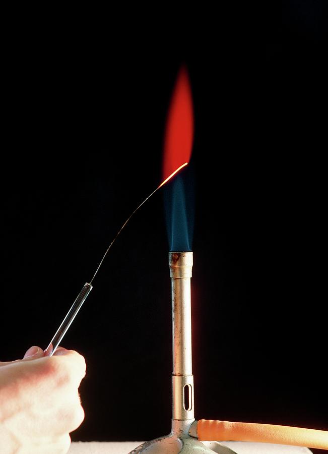 Strontium Metal Flame Test Photograph by Andrew Mcclenaghan/science Photo Library.