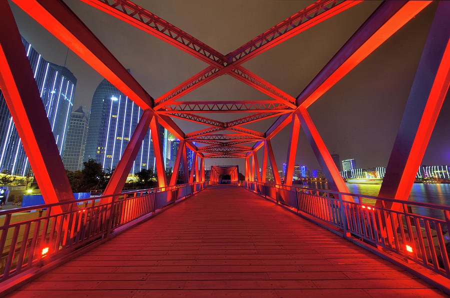 Structure Of A Red Steel Bridge Photograph by Wei Fang