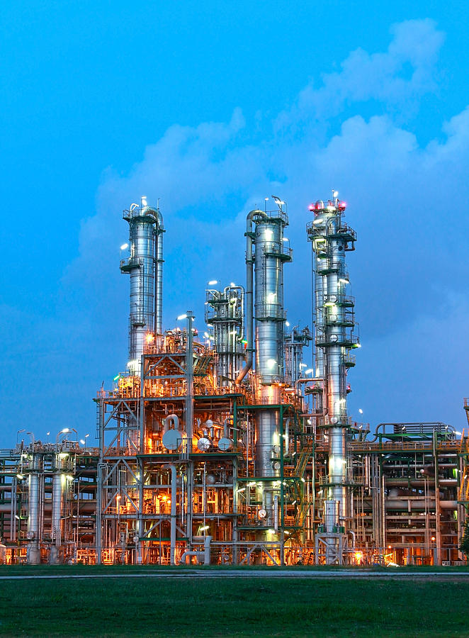 Structure of petrochemical plant in evening scene