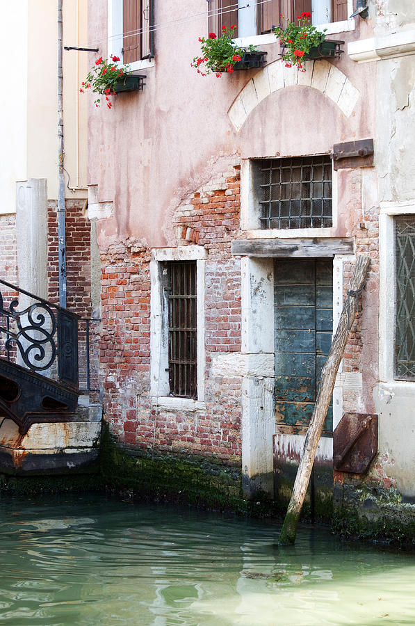 Stucco And Brick Canalside Building Venice Italy Photograph