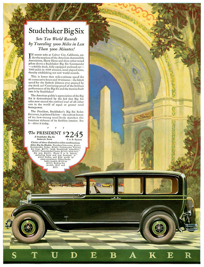Vintage Drawing - Studebaker Big Six - Vintage Car Poster by World Art Prints And Designs