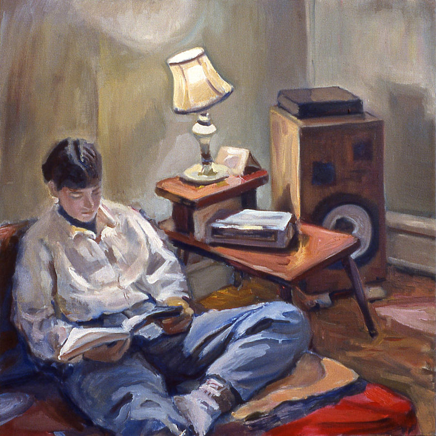 Blue Jeans Painting - Student Reading by Emily Gibson