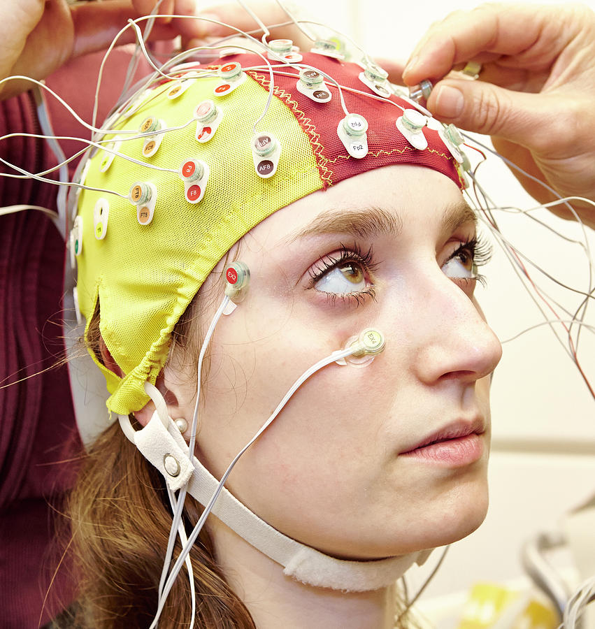 Student Wired For An Eeg Experiment Photograph by Ps Unlimited/oxford ...