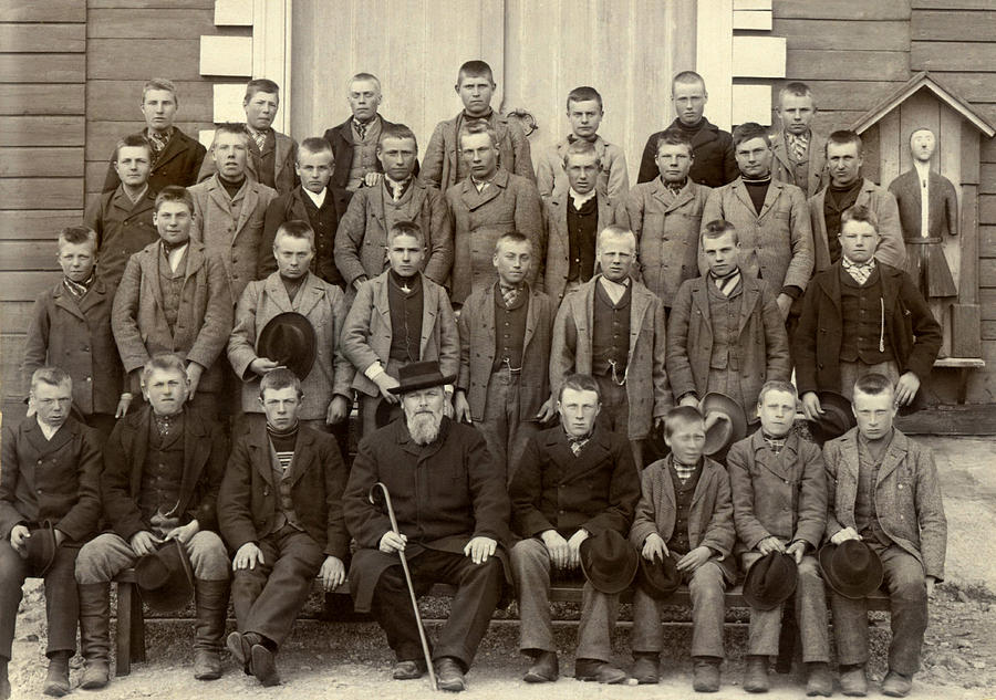 Hat Photograph - Students And Their Headmaster by Underwood Archives