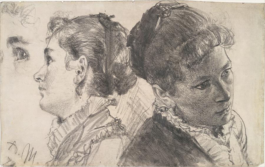 Adolph Menzel Drawing - Studies Of A Young Woman by Adolph Menzel