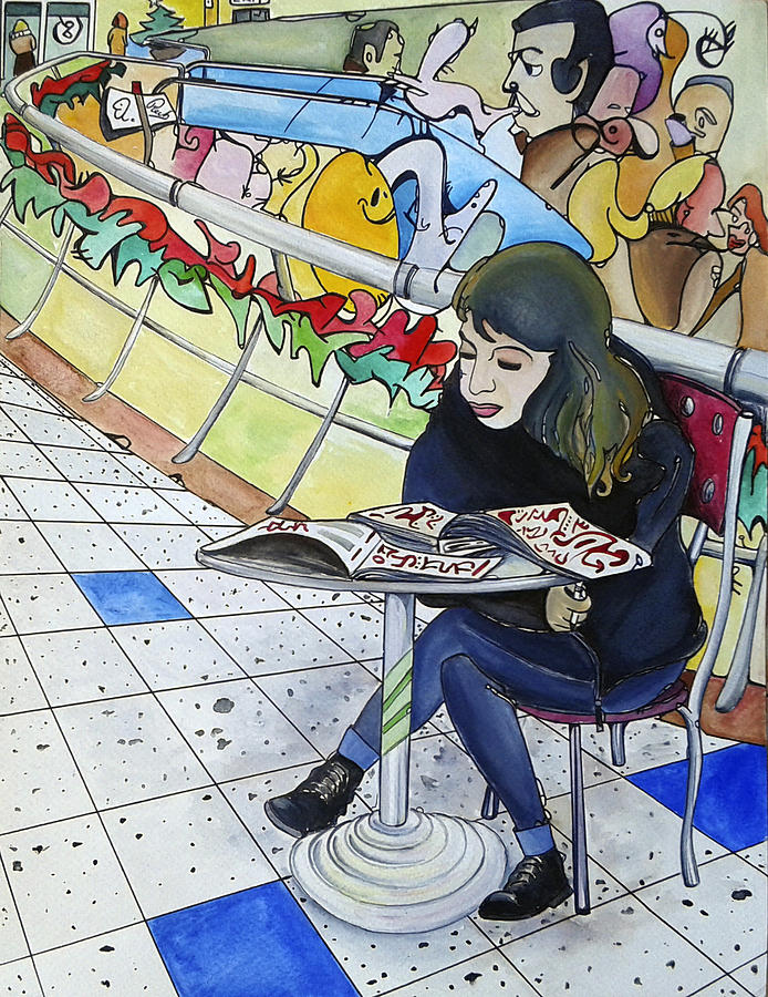 Book Painting - Studing in shopping centre by Alessandro  Rech