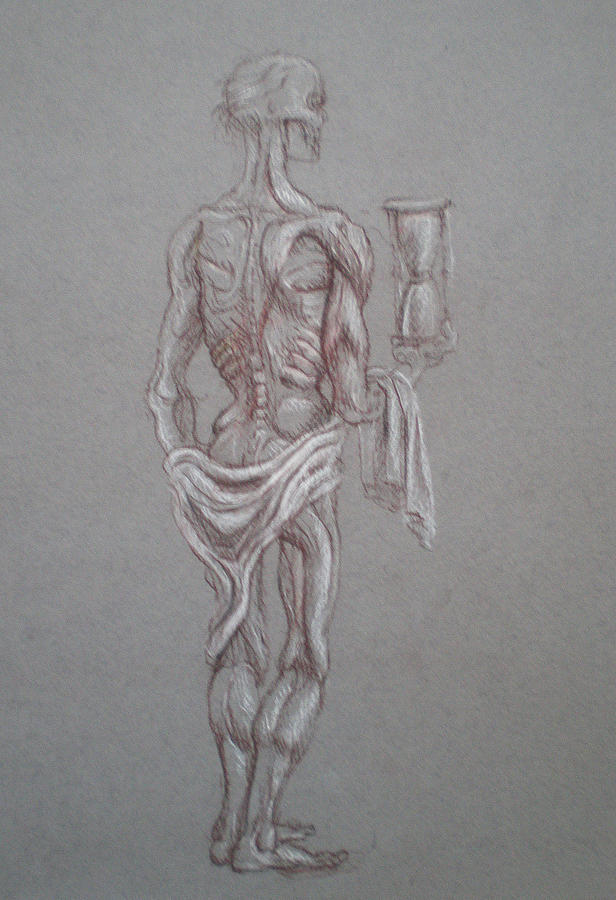 Study for a corpse wiht hourglass Drawing by Paez  ANTONIO