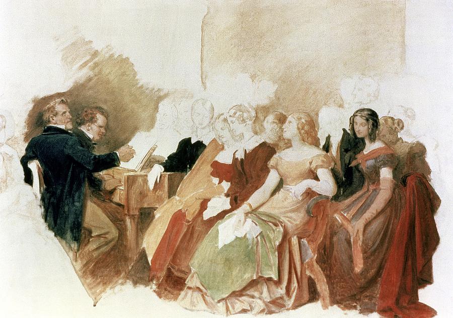 Study For An Evening At Baron Von Spauns Schubert At The Piano Among His Friends Painting by Moritz Ludwig von Schwind