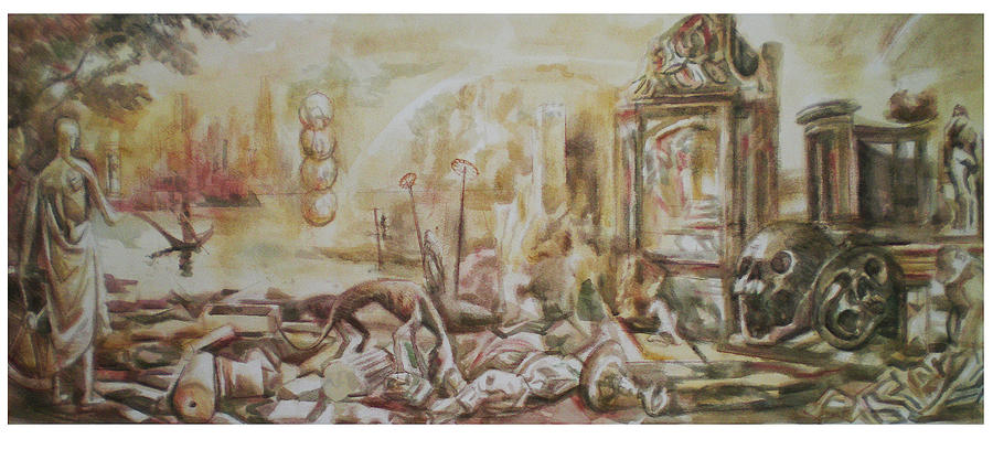 Study for Landscape with mortality simbols Drawing by Paez  ANTONIO