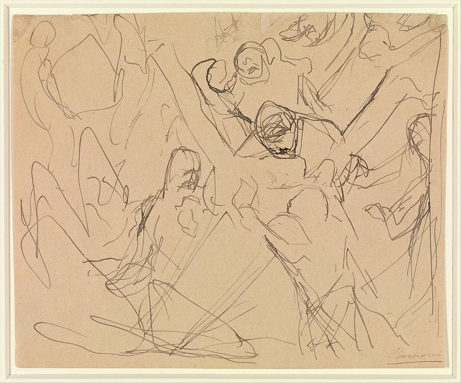 Umberto Boccioni Drawing - Study For Mourning by Umberto Boccioni