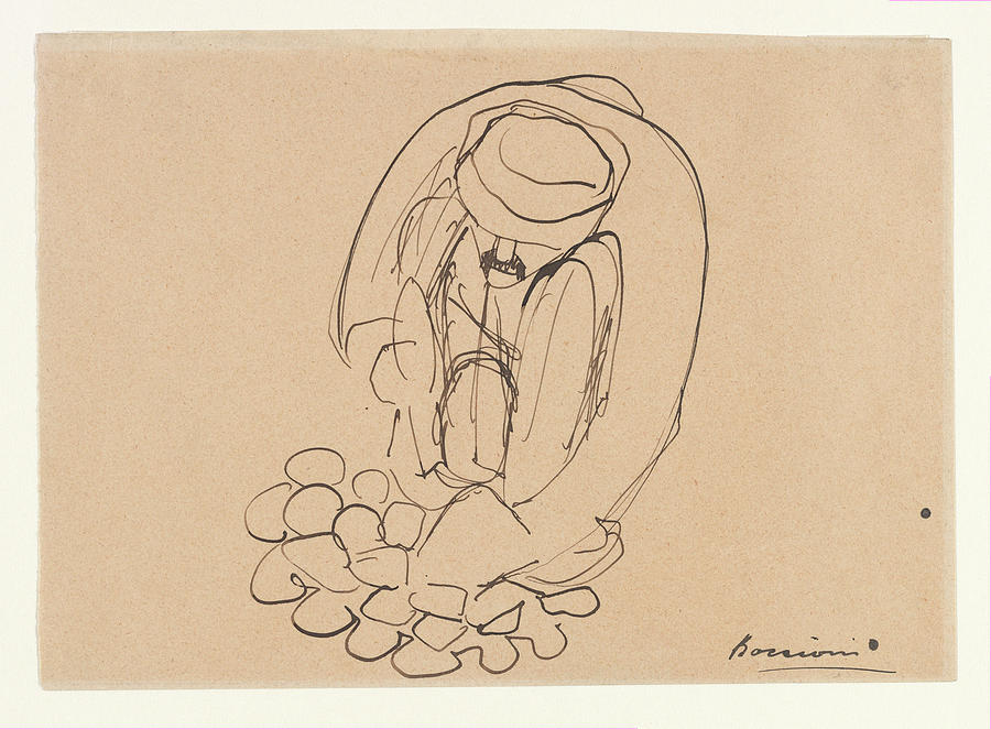 Umberto Boccioni Drawing - Study For The Street Pavers Man Laying by Umberto Boccioni