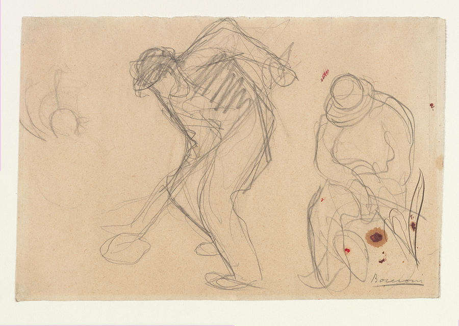 Umberto Boccioni Drawing - Study For The Street Pavers Two Workmen by Umberto Boccioni