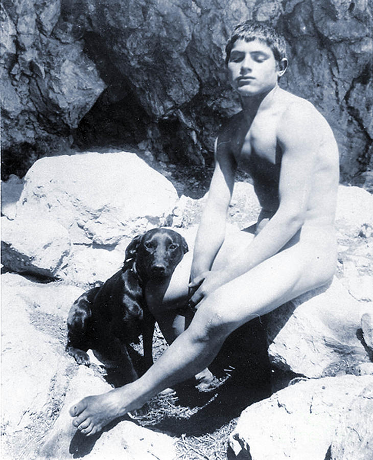 Wilhelm Von Gloeden Photograph - Study of a Nude Boy with Dog by Wilhelm von Gloeden