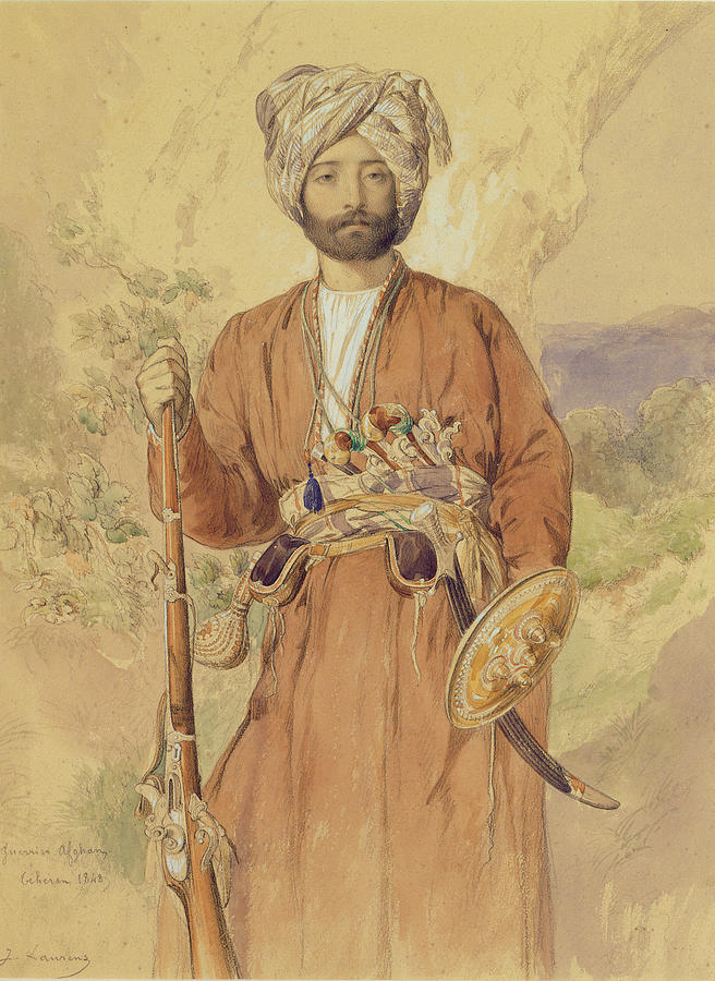 Male Drawing - Study Of An Afghan Warrior, Tehran, 1848 by Jules Joseph Augustin Laurens