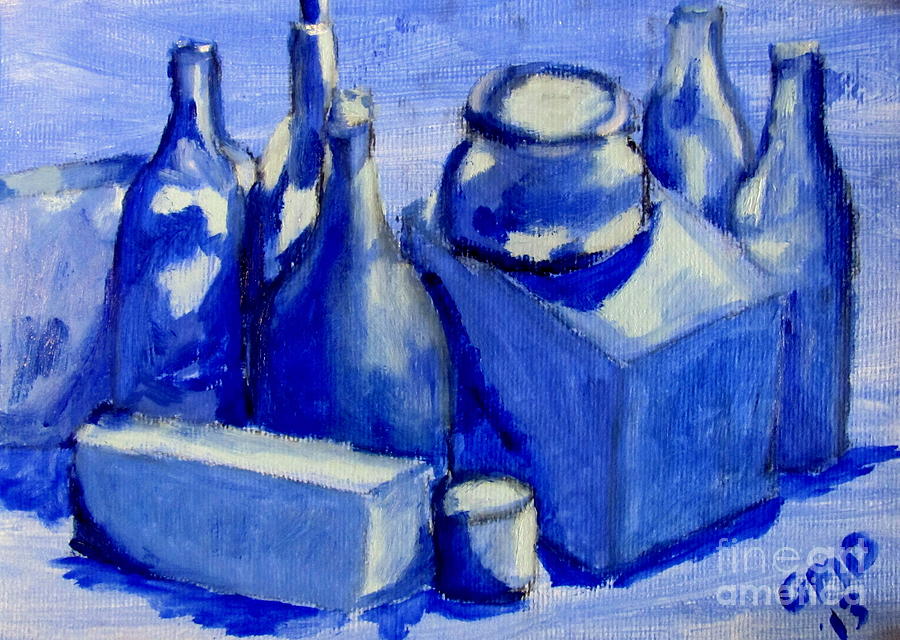 Study Of Boxes And Bottles Painting