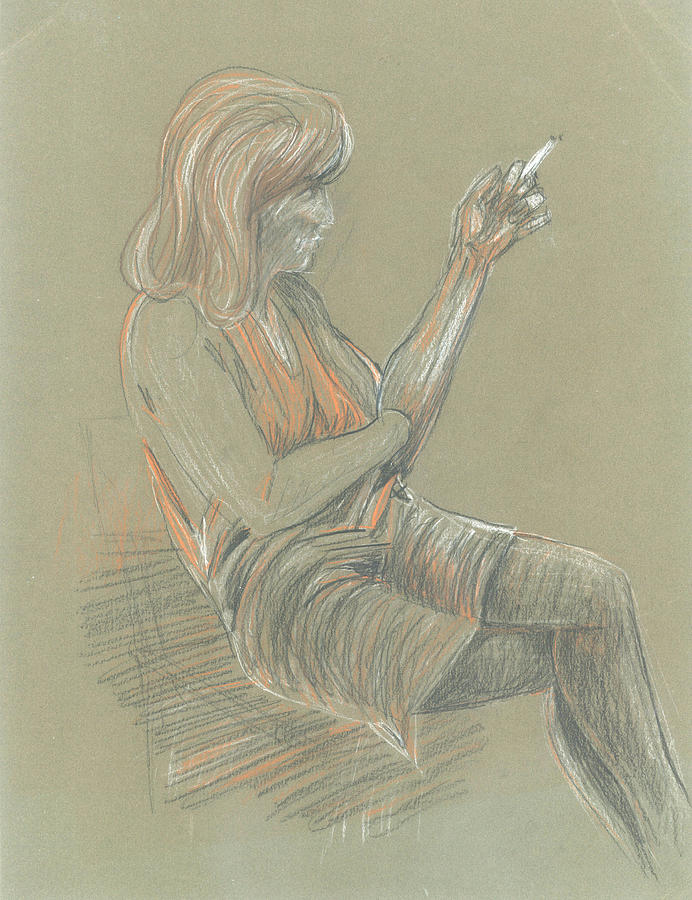 Study of Seated Girl Pastel by Giovanni Caputo