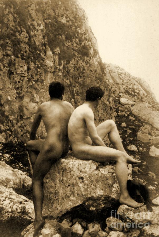 Wilhelm Von Gloeden Photograph - Study of Two Male Nudes Sitting Back to Back by Wilhelm von Gloeden