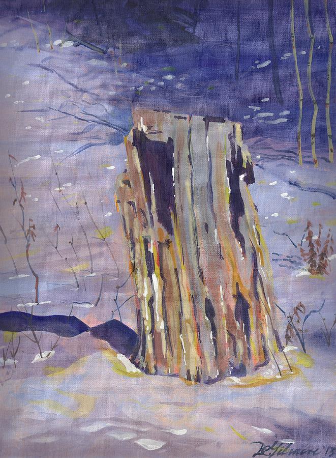 Stump in Winter Painting by David Gilmore