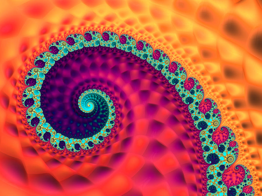 Stunning fractal spiral orange red purple turquoise Digital Art by Matthias Hauser
